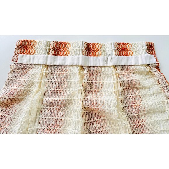 Vintage 70s mesh curtain, tan, rust, orange wavy stripes, rod header, per panel - Picture 7 of 9